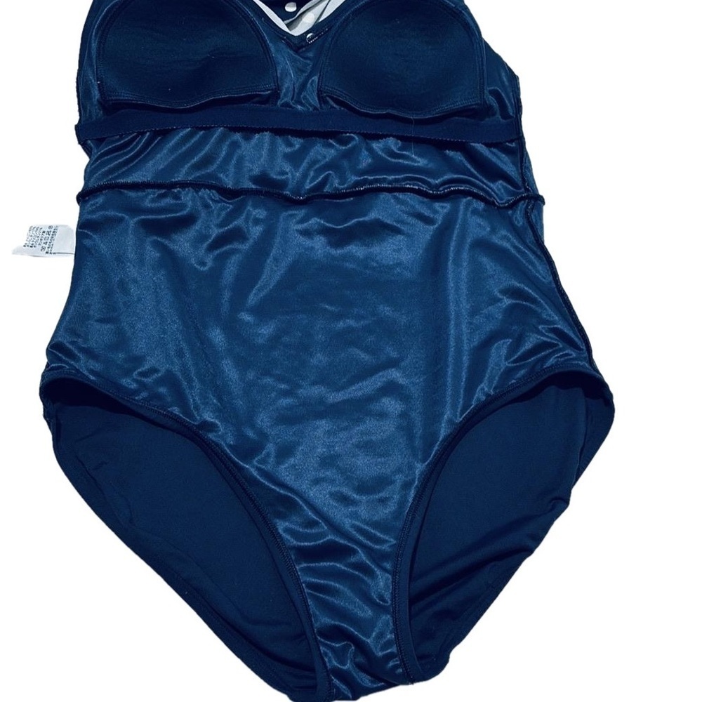 Lands’ End Swim Dress, Size 12, Navy & White Polka Dot - Picture 3 of 8